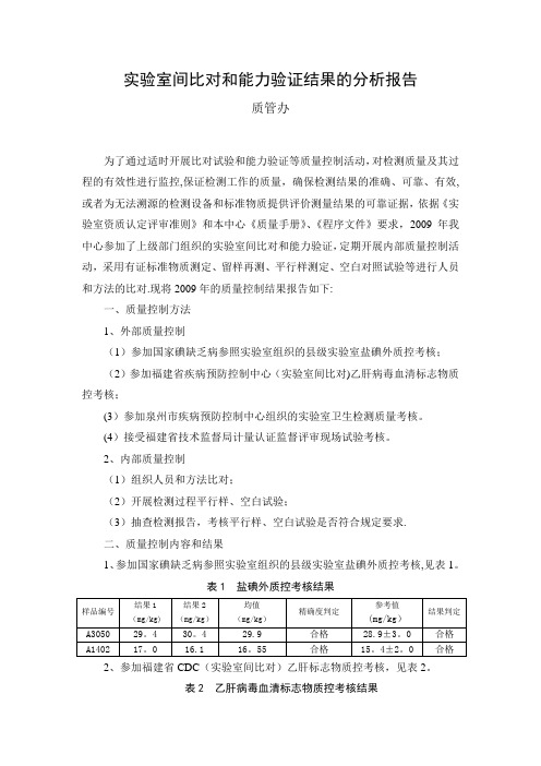 实验室间比对和能力验证结果的分析报告【范本模板】