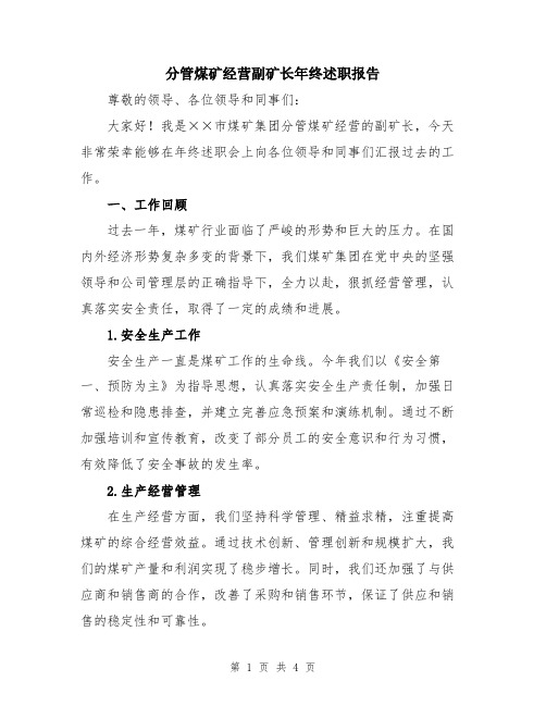 分管煤矿经营副矿长年终述职报告