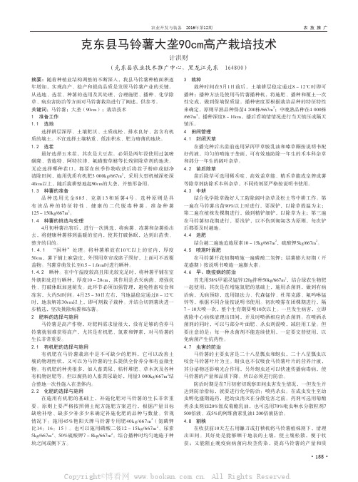 克东县马铃薯大垄90cm高产栽培技术