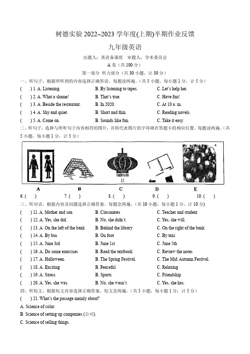 四川省成都市树德实验中学九年级上学期期中英语试题