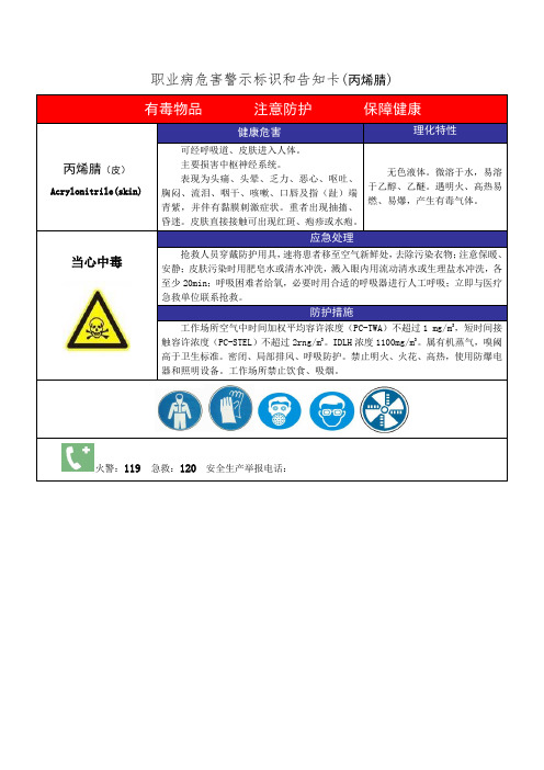 职业病危害警示标识和告知卡(丙烯腈)