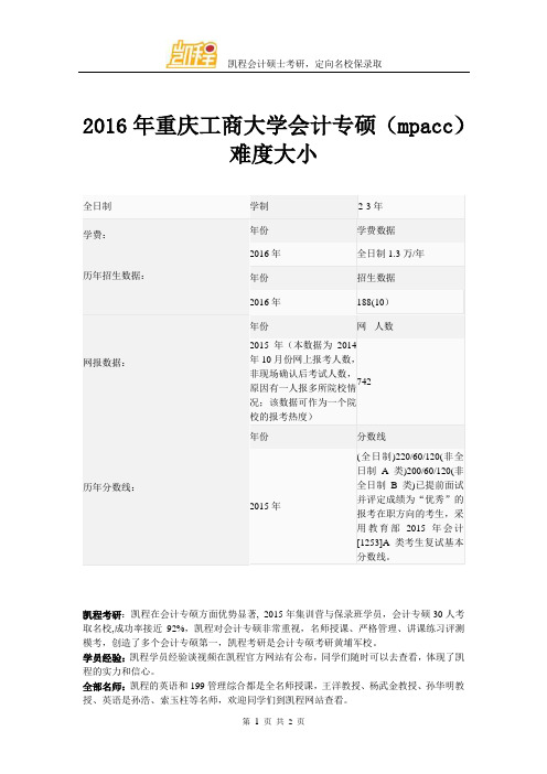 2016年重庆工商大学会计专硕(mpacc)难度大小