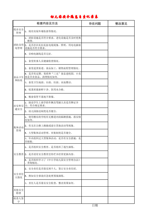 幼儿园安全隐患排查记录与反馈表