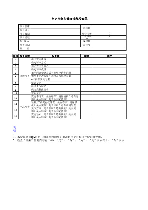 变更控制与管理过程检查单