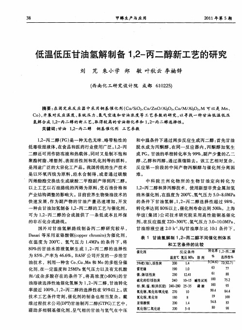 低温低压甘油氢解制备1,2-丙二醇新工艺的研究