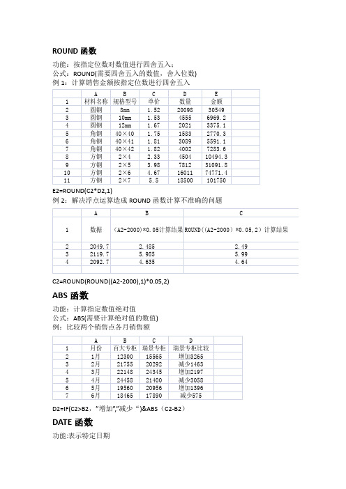 成本表格使用到的EXCEL函数