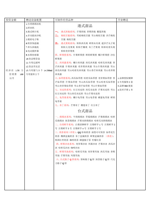 百果百搭设备产品投资清单