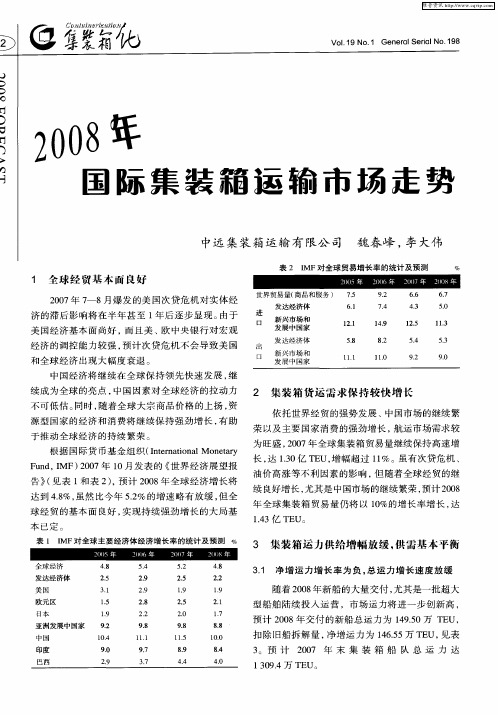 2008年国际集装箱运输市场走势