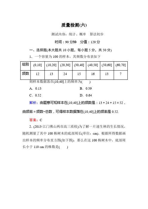 2015新课标A版数学文一轮复习课时作业：质量检测6 Word版含解析