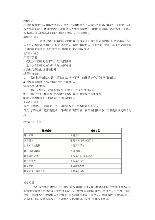 化学人教版九年级下册第九单元《溶液》复习课导学案    刘劲松