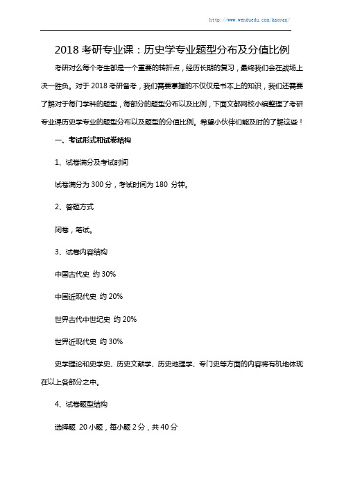 2018考研专业课：历史学专业题型分布及分值比例