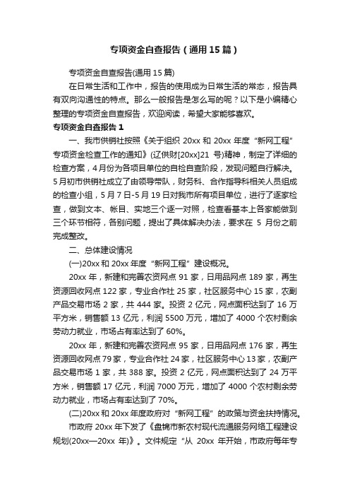 专项资金自查报告（通用15篇）