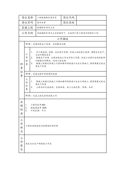 二级数据维护技术员--工程施工类岗位职责说明书