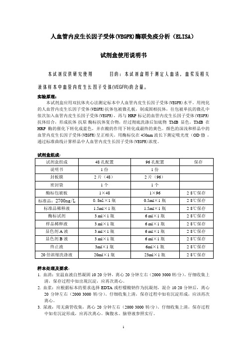 人血管内皮生长因子受体VEGFR酶联免疫分析ELISA