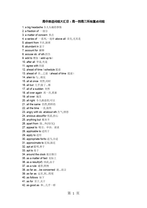 高中英语词组汇总：高一到高三所有重点词组精品文档13页