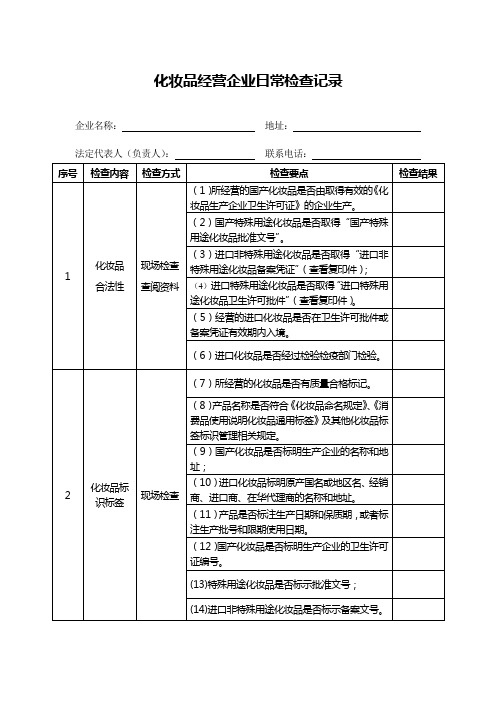 化妆品经营企业日常检查记录