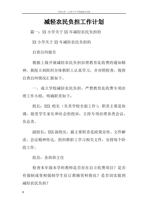 减轻农民负担工作计划