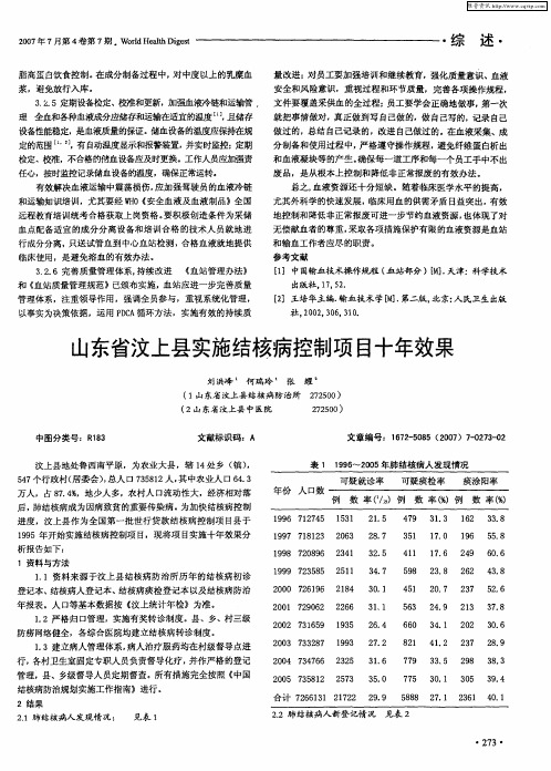 山东省汶上县实施结核病控制项目十年效果