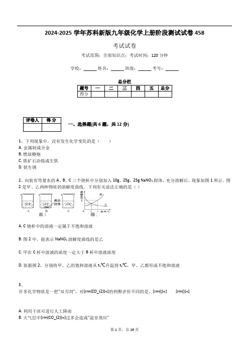 2024-2025学年苏科新版九年级化学上册阶段测试试卷458