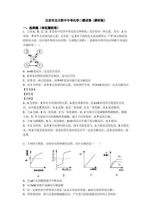 北京市北大附中中考化学二模试卷(解析版)