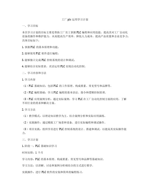 工厂plc运用学习计划