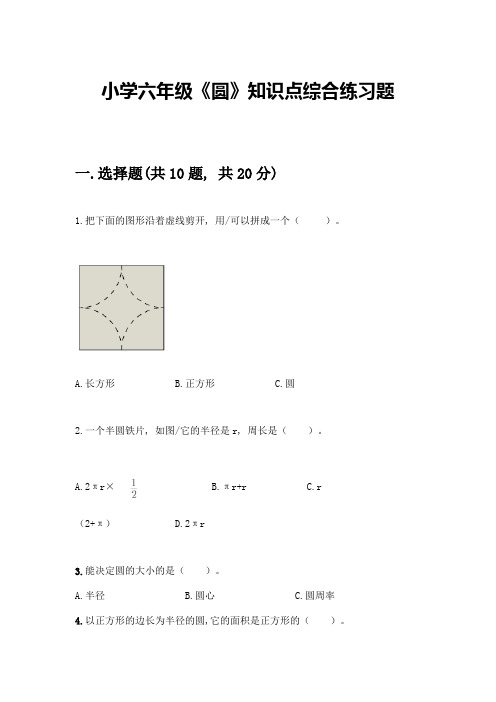 小学六年级《圆》知识点综合练习题及答案