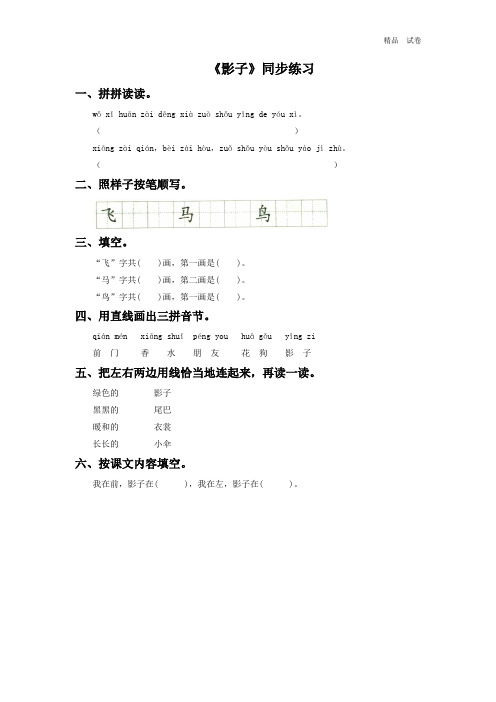 (2016年秋季版)《影子》同步练习2