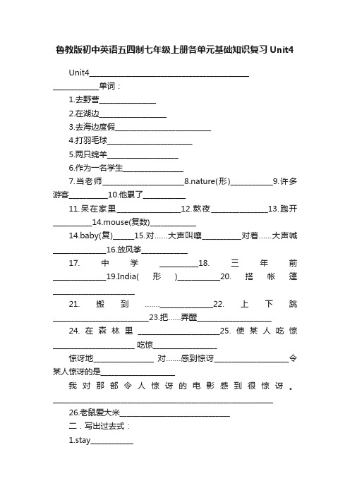 鲁教版初中英语五四制七年级上册各单元基础知识复习Unit4