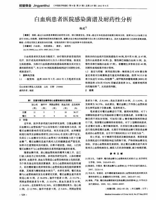 白血病患者医院感染菌谱及耐药性分析