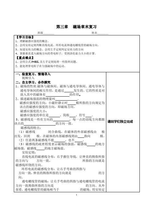 高中物理 磁场章末复习学案 新人教版选修3