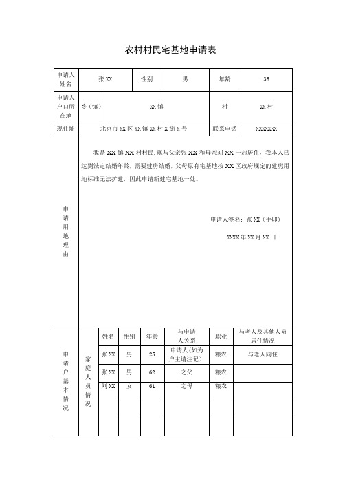 农村村民宅基地申请表【范本模板】