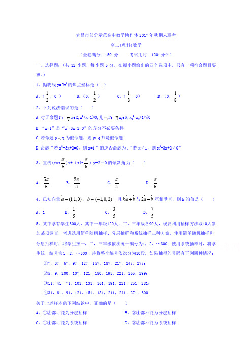 湖北省宜昌市2019-2020学年高二上学期期末联考数学(理)试题含答案