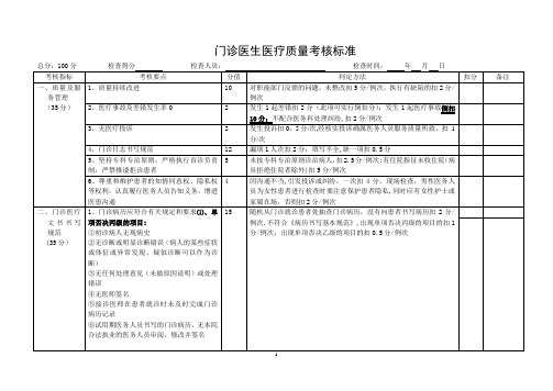 门诊医生医疗质量考核表