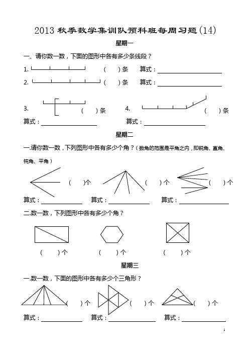 2013秋季数学集训队小学预科班每周习题(14)