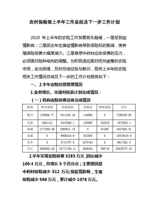 农村保险部上半年工作总结及下一步工作计划