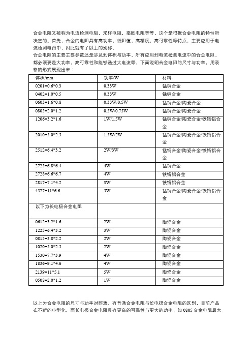 合金电阻参数对照表_顺海科技