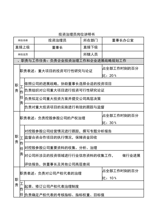 创新港湾工程项目公司岗位说明书汇总25