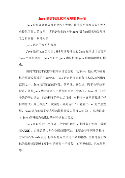 Java语言的现状和发展前景分析