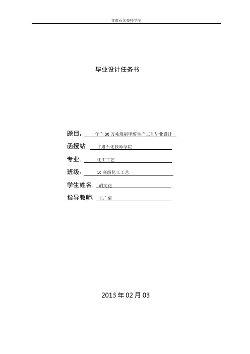 年产30万吨煤制甲醇生产工艺毕业设计5