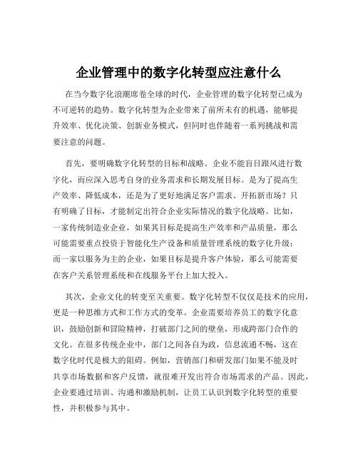 企业管理中的数字化转型应注意什么