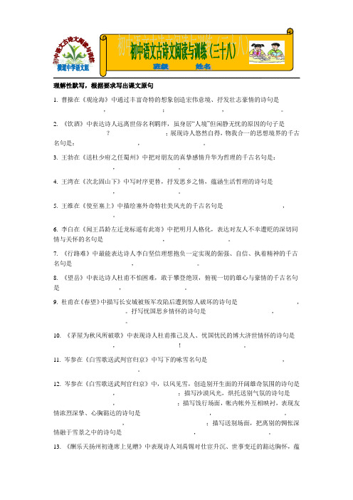 初中语文古诗文阅读与训练(三十八)附答案