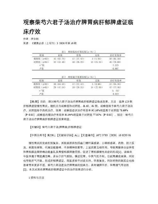 观察柴芍六君子汤治疗脾胃病肝郁脾虚证临床疗效