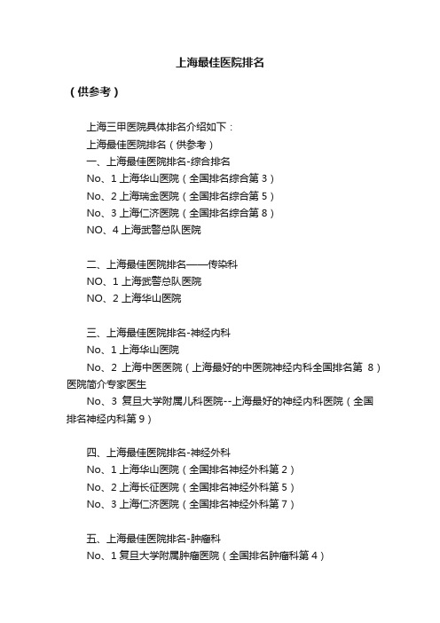 上海最佳医院排名