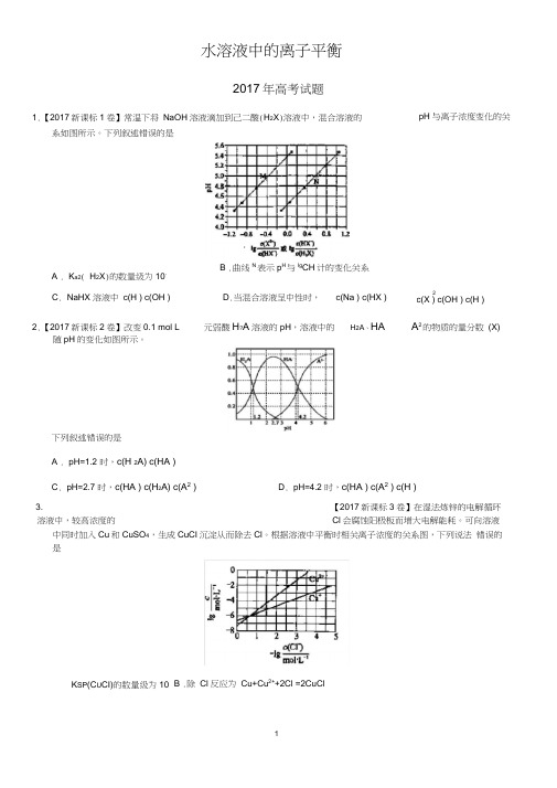 102020年水溶液中的离子平衡201920182017三年高考真题【学生版】