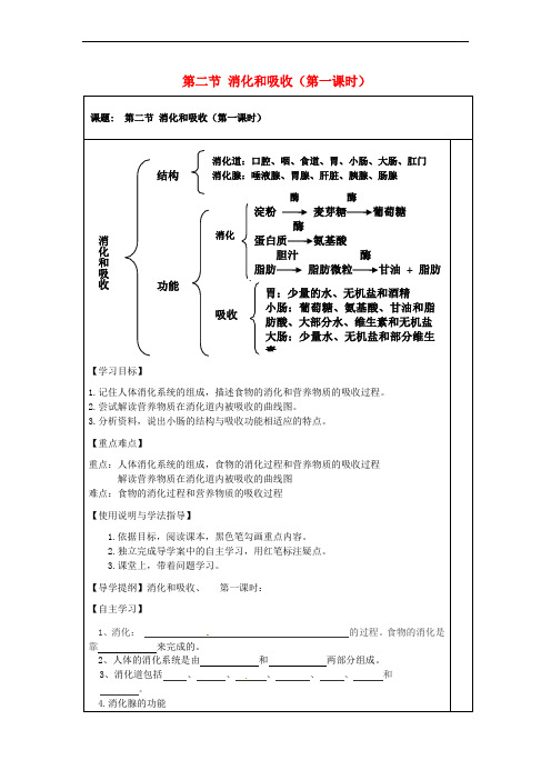 七年级生物下册 4.2.2 消化和吸收(第1课时)导学案(无答案)(新版)新人教版