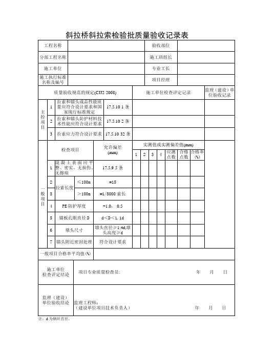 斜拉桥斜拉索检验批质量验收记录表