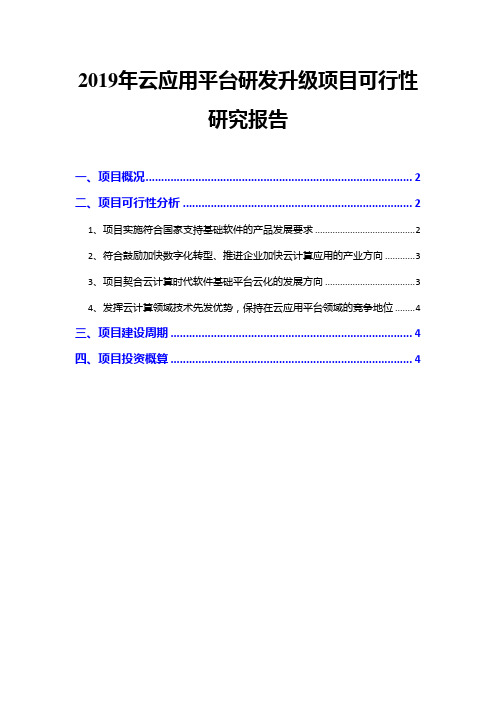 2019年云应用平台研发升级项目可行性研究报告