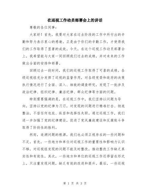 在巡视工作动员部署会上的讲话