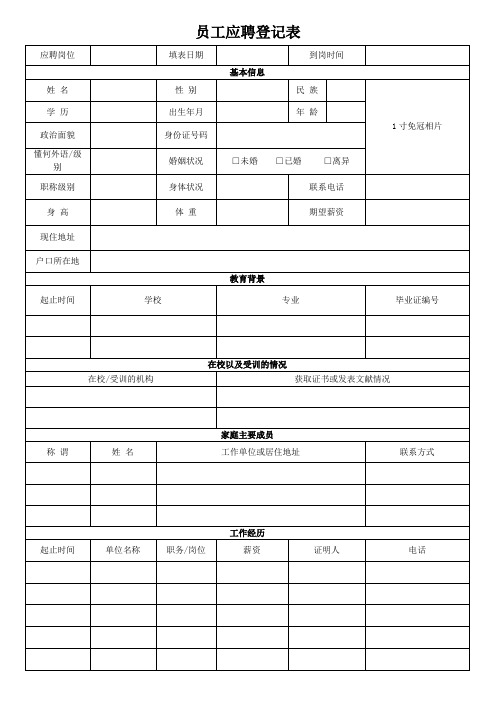 员工应聘登记表(最新版)