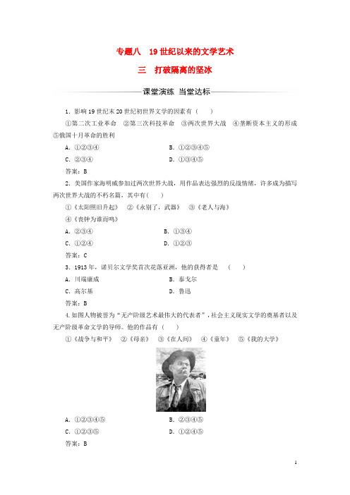 高中历史 专题八 19世纪以来的文学艺术 三 打破隔离的坚冰习题 人民版必修3